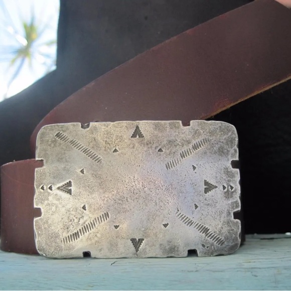 Sundance Accessories - Sundance Big Sky Four Directions rustic silver buckle Leather belt. Large